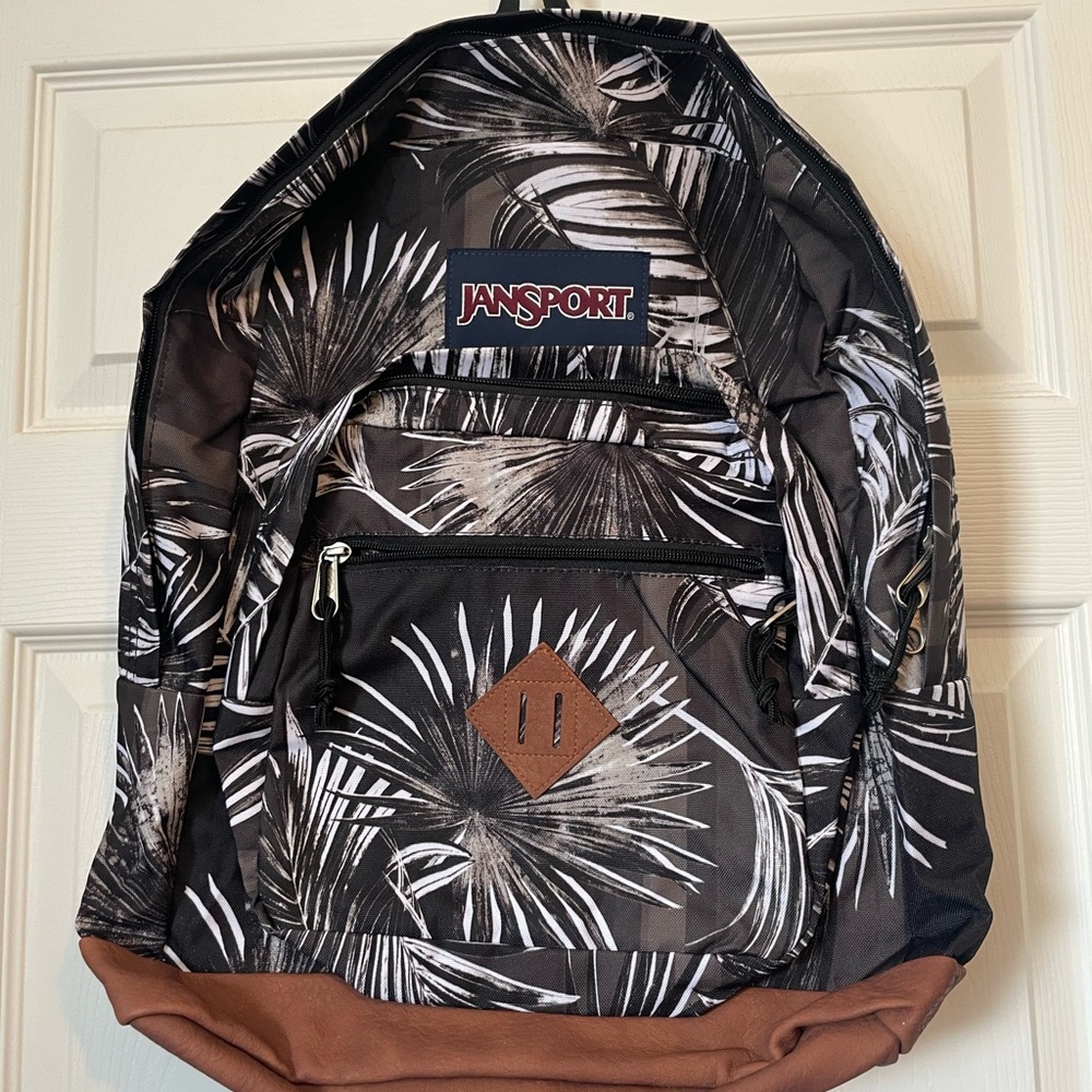 Jansport Black and Brown Leaf Print Backpack
